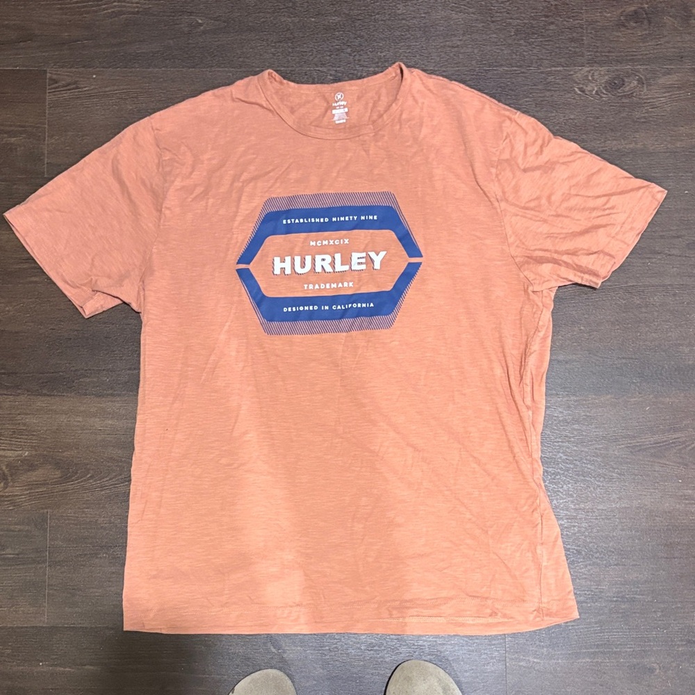 Hurley Men's Tee in Orange with Blue Logo